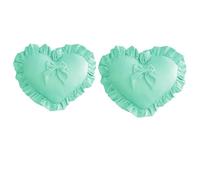 YT-KOKE Pack of 2 Ruffled Heart-Shaped Throw Pillow Sham, 16 x 20 inch Solid Bow Cushion Case, Velvet Heart Pillow Covers for Wedding Sofa Bed Decoration (Aqua Green)