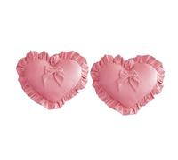 YT-KOKE Pack of 2 Ruffled Heart-Shaped Throw Pillow Sham, 16 x 20 inch Solid Bow Cushion Case, Velvet Heart Pillow Covers for Wedding Sofa Bed Decoration (Pink)