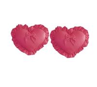 YT-KOKE Pack of 2 Ruffled Heart-Shaped Throw Pillow Sham, 16 x 20 inch Solid Bow Cushion Case, Velvet Heart Pillow Covers for Wedding Sofa Bed Decoration (Rose Red)