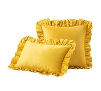 YT-KOKE Pack of 2 Solid Color Ruffled Pillow Covers, Soft Rustic Velvet Pillowcases, Decorative Ruffle Cushion Cover for Sofa Chair Home Decor (Yellow)