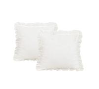 YT-KOKE Set of 2 Solid Ruffled Pillow Covers with Embroidered Eyelet Detail, 18 x 18 inch Farmhouse Decorative Throw Pillowcases, Edge Ruffle Square Pillow Sham (White)