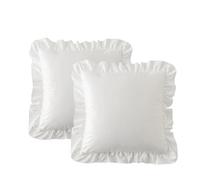 YT-KOKE Taies d'oreiller à Volants de Couleur Unie, 18 x 18 Pouces Carrés étuis de Coussin avec Volant Rustique Vintage Bord à Volants Housse d'oreiller (White)