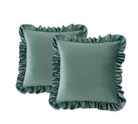 YT-KOKE Taies d'oreiller à Volants de Couleur Unie, 18 x 18 Pouces Carrés étuis de Coussin avec Volant Rustique Vintage Bord à Volants Housse d'oreiller (Vintage Green)