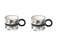 YT-KOKE Tasses en Porcelaine à Motif Floral Noir Rétro, Paquet de 2 Tasses à Thé à Café en Céramique avec Poignée, Tasses à Boire pour Latte, Thé, Cacao