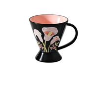 YT-KOKE Tasses en Porcelaine à Motif Floral Rétro, Tasse à Thé Haute en Céramique de Café 11 OZ avec Poignée, Tasses à Boire pour Latte, Thé, Cacao (Black Arum Lily)