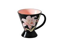 YT-KOKE Tasses en Porcelaine à Motif Floral Rétro, Tasse à Thé Haute en Céramique de Café 11 OZ avec Poignée, Tasses à Boire pour Latte, Thé, Cacao (Black Lily)