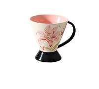 YT-KOKE Tasses en Porcelaine à Motif Floral Rétro, Tasse à Thé Haute en Céramique de Café 11 OZ avec Poignée, Tasses à Boire pour Latte, Thé, Cacao (White Lily)