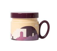 YT-KOKE Vintage Abstract Ceramic Mug, Ceramic Coffee Mug with Handle, Tea Cup with Lid, Microwave and Dishwasher Safe, Large Capacity Porcelain Mugs (Purple)