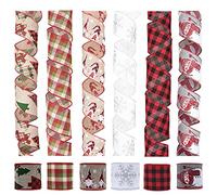 YTACPN Rubans d'emballage, 6 Rouleaux de Ruban de Noël à Bords métalliques, Ruban à Carreaux de Noël(E,5yard)