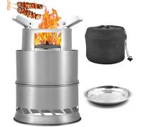 YTACREA 5 en 1 Brasero de Table Sans Émission de Fumée, Brasero Portable Exterieur en Acier Inoxydable avec Plaque à Cendres Amovible et Sac de Transport, Poele a Granule pour Granulés/Bois, Argent