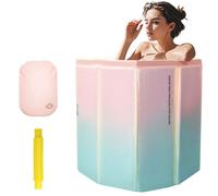 YTACREA Baignoire Portable Pliable Adulte, Baignoire de Trempage pour Bain Froid et Chaud, Rapide à Plier, avec Coussin de Siège Rempli D'eau, Douche, Spa, Sauna, 70*65CM, Vert Rose