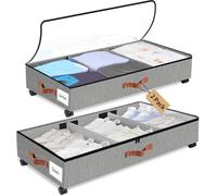 YTACREA Boite Rangement Sous Lit Roulette 2 Pcs, Sac Rangement Vetement avec Fenêtre Transparente, Cloison Réglable, Pliable Tiroir Sous Lit pour VêTements Jouets Livres Chaussure, Gris