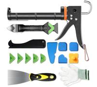 YTACREA Kit Pistolet Joint Silicone de 15 Pièces, Enlever Joint Silicone 5 en 1, Outil de Calfeutrage, Grattoir Joints Carrelage, Lisseur Joints, Gants, pour Évier de Fenêtre Cuisine Salle de Bain