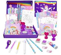 YTACREA Licorne Ensemble de Papeterie, Cadeau Fille 6 7 8 9 10 11 12 Ans, Journal Intime Fille, Kit Carnet Scrapbooking Enfant, Jeux Creatif, Kit D'écriture, Cadeaux D'anniversaire Noël, 124 Pièces