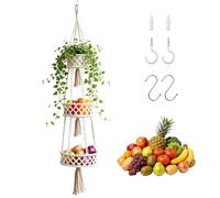 YTACREA Panier Suspendu Suspendu à Trois Niveaux, Corbeille a Fruit Mural en Corde de Coton avec Crochets, Panier Mural de Bohème pour Ranger Légumes, Friandises et Jouets