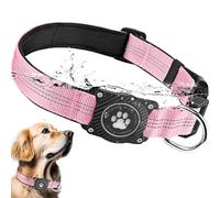 Ytanest Collier Airtag pour Chien, Support Lumineux 100% Étanche,Collier Imperméable Réglable en Nylon Réfléchissant pour Apple Air Tag, Rose 02, M