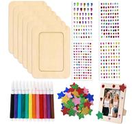 YTAXYZWR Cadre à Dessin pour Enfants - Set Créatif avec 6 Cadres en Bois, 12 Pinceaux, 15 Autocollants Étoiles EVA et 4 Strass - Idéal pour Création Artistique et Cadeau Personnalisé