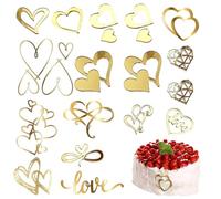 YTAXYZWR Décoration gâteau Anniversaire 16 pièces c ur Or Miroir Acrylique réutilisable Cake Topper élégant pour Mariage, fête, Amour, événement Romantique
