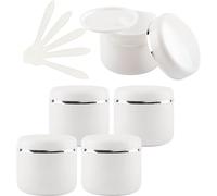 YTBHSHXZ 5 pots cosmétiques vides en plastique blanc de 150 ml avec couvercle à vis et ruban argenté, petits récipients de stockage de 150 g for baume fait maison, 5 spatules(30ml)