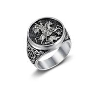 YTBHSHXZ bagues, Bague en acier titane au design complexe représentant Saint Georges terrassant le dragon, ornée de nœuds épiques et mythiques(Silver,O)