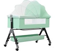 YTBHSHXZ Berceau de Chevet for bébé, Berceau Facile à Plier avec Panier de Rangement, Hauteur réglable, Matelas et roulettes Souples, Berceau de Chevet(Green)