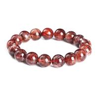 YTBHSHXZ Bracelets de perles rondes en quartz hématoïde rouge, pierres énergétiques forme fleur, cristal guérison, bijoux cadeaux for femmes et hommes, 11 à 12 mm(17~18mm)