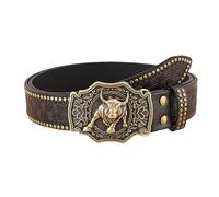 YTBHSHXZ Ceintures cloutées en cuir western, motif taureau à longues cornes, ceintures de cowboy gravure florale for hommes, largeur 38 mm(105cm/waist:34"~36")
