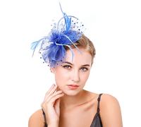 YTBHSHXZ， Chapeau à plumes en maille for femme, bandeau à fleurs, rubans, for cocktail, thé, mariage, église(Blue)
