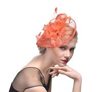 YTBHSHXZ， Chapeau bibi en maille for femme, accessoire de coiffure for mariage, cocktail, thé, fête, fleur unie, plumes, pince à cheveux(Orange)