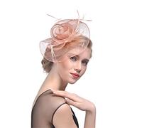 YTBHSHXZ, Chapeau bibi en maille solide for femme, bandeau à plumes et fleurs, pince à cheveux, for cocktail, thé, fête(Champagne)