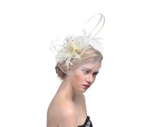 YTBHSHXZ, Chapeau bibi for femme, accessoire de fête, cocktail, fleur, maille, plumes, pince à cheveux for mariage(White)