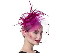 YTBHSHXZ， Chapeau bibi for femme, chapeau de cocktail, de fête, de mariage, d'église, de fleurs, de plumes, coiffe en maille(B)