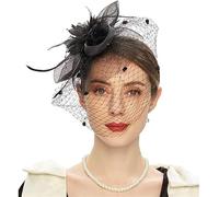 YTBHSHXZ， Chapeau bibi for femme, fleur, maille, plumes, pince à cheveux, coiffure de banquet, chapeau melon(Colour 1)
