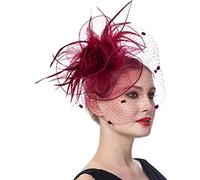 YTBHSHXZ， Chapeau bibi for femme, for cocktail, fête, mariage, église, chapeau à plumes et fleurs, coiffe en maille(H)