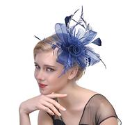 YTBHSHXZ， Chapeau de plumes for mariage, église, coiffe en maille, rubans de fleurs, for femmes, cocktail, thé, fête(Navy)