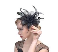 YTBHSHXZ， Chapeau en plumes for femme, coiffe en dentelle, for mariage, cocktail, thé(Black)