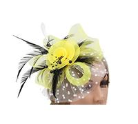 YTBHSHXZ, Chapeau Fedora en maille for femme, voile, plumes, pinces à cheveux, for mariage, cocktail, accessoire for cheveux(Light Yellow)