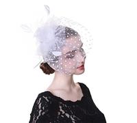 YTBHSHXZ, Chapeaux fantaisie en plumes for femmes, for fête, mariage, fascinateurs, voile, imprimé à pois, avec clips(White)