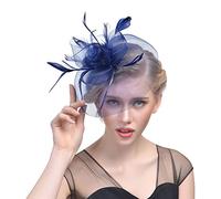 YTBHSHXZ， Coiffe de plumes for mariage, église, femmes, bandeau en maille fleurie, rubans, chapeau de cocktail, de thé, couvre-chef(Navy)