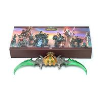 YTBHSHXZ Glaive de guerre d'Azzinoth, modèle Illidan, décoration bureau, 22 cm/8,7 po, avec support présentation, jeu entièrement en métal(Green)