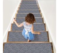 YTBHSHXZ marches d'escalier, Tapis d'escalier intérieurs, Lot de 15 antidérapants avec adhésif réutilisable, for Les Personnes âgées et Chiens(Light Grey)