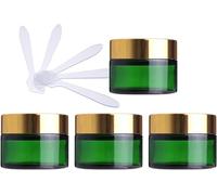 YTBHSHXZ Paquet de 4 pots cosmétiques en verre vert de 50 ml, pots vides de stockage de crème for le visage avec couvercle doré et doublures intérieures + 4 spatules.