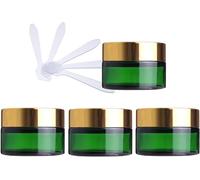 YTBHSHXZ Paquet de 4 Pots cosmétiques en Verre Vert de 50 ML, Pots vides de Stockage de crème for Le Visage avec Couvercle doré et doublures intérieures + 4 spatules.