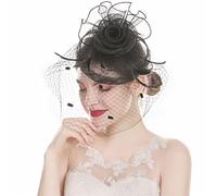 YTBHSHXZ， Serre-tête en maille avec plumes et fleurs for femme, accessoire vintage for fête de thé(Black)