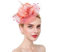 YTBHSHXZ， Serre-tête en maille fleurie et plumes for femme, idéal for un mariage, un cocktail, une fête ou un thé(Wine)