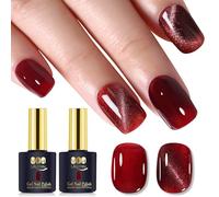 YTD Likomey Verni Semi Permanent Gel,2 Couleurs 15ml Vernis à Ongle Rouge Baie Nude et œil de Chat avec Aimant,Translucide Naturel French UV Nail Art Manucure Set