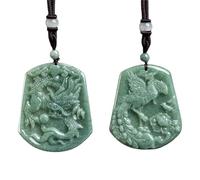 YTDJJWLS 1 paire de pendentif amulette en jade vert glacier naturel sculpté dragon phénix, pierre non précieuse