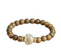 YTDJJWLS Bracelet en perles de Bouddha en bois de santal de 8 mm pour femme, bracelet Bodhi Root, perles de Bouddha de style chinois, bois, sans pierre précieuse