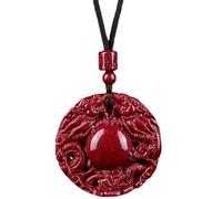 YTDJJWLS Cinnabar Shuanglong Protège le Seigneur Proverbes à six caractères Pendentif Protection contre l'usure Pierre sans pierre précieuse