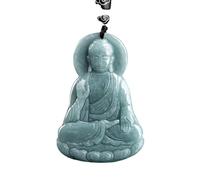 YTDJJWLS Collier Amitabha en jade naturel avec pendentif en forme de Bouddha bleu émeraude Amulette sans pierre précieuse